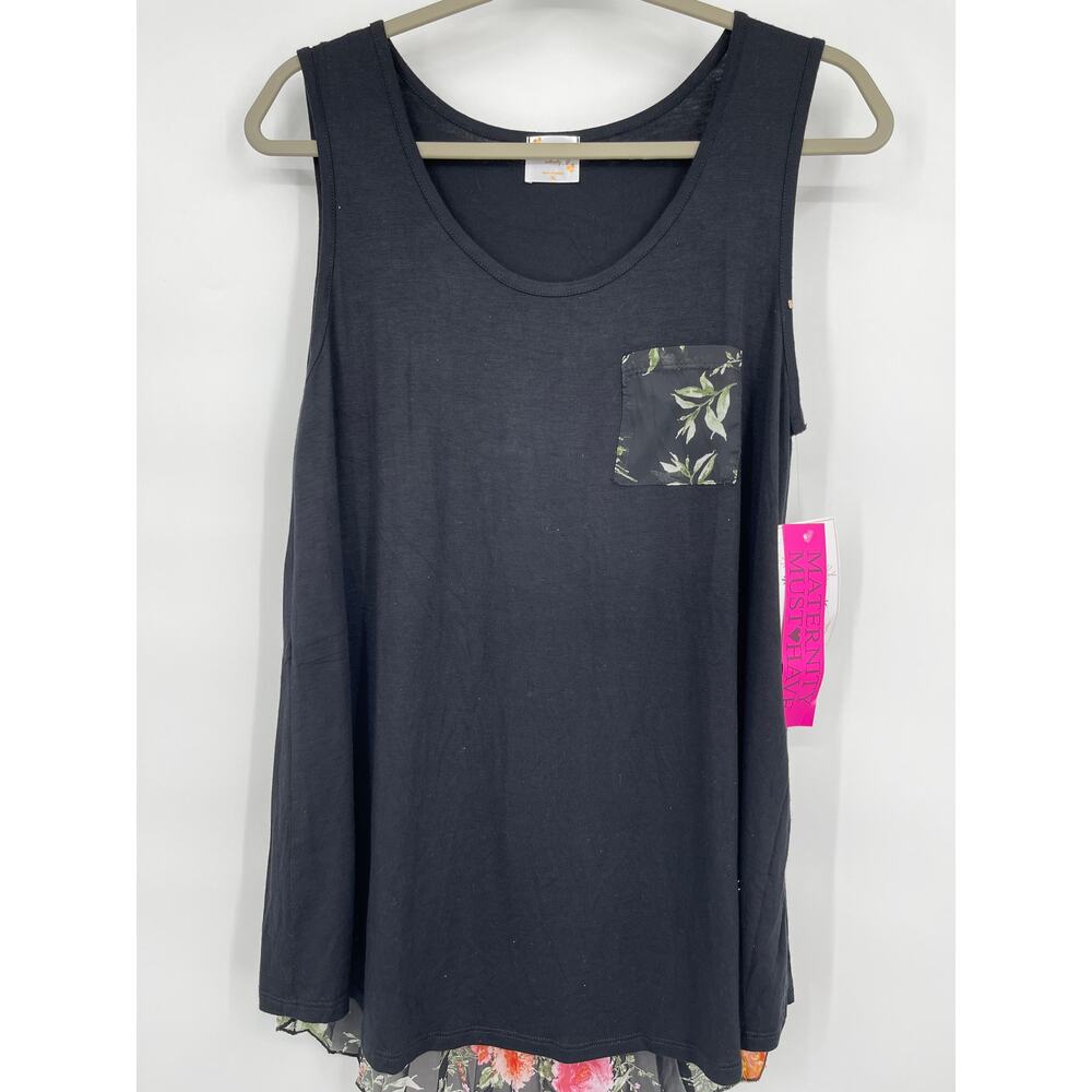 Sirenlily Maternity Womens Black Floral Back Sleeveless Blouse Shirt Top NEW XL